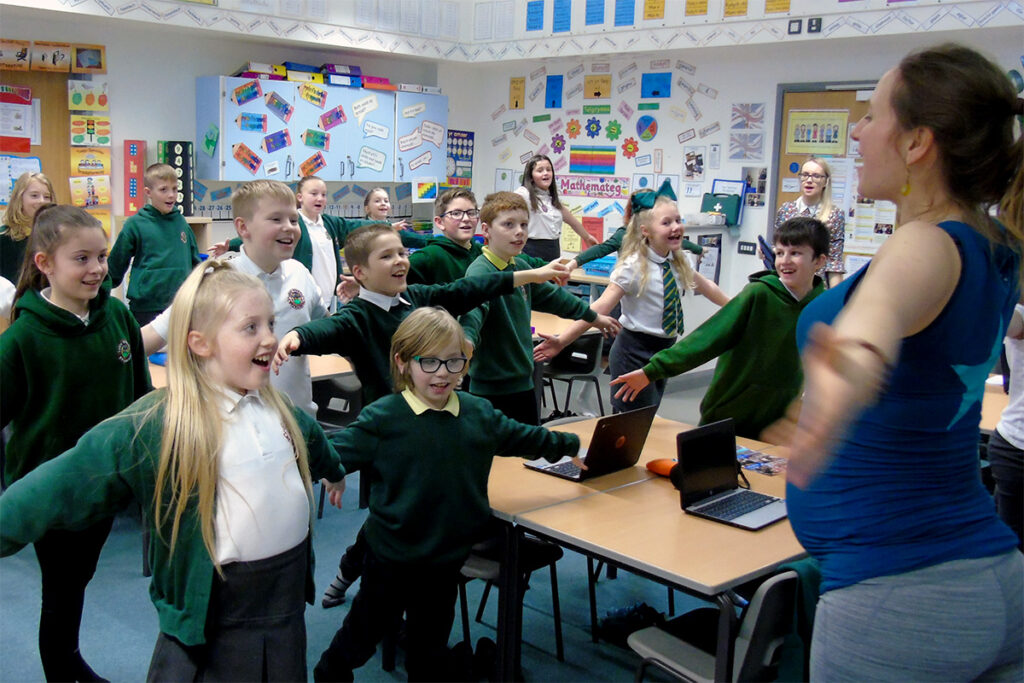 Primary school pupils taking part in a PausePoints movement session